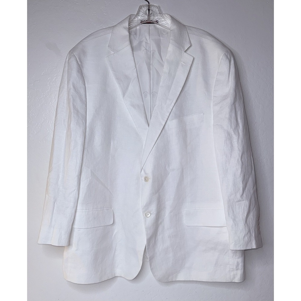 Tommy Hilfiger Conrad Linen Sport Coat Men 48R Modern White Blazer Miami Vice